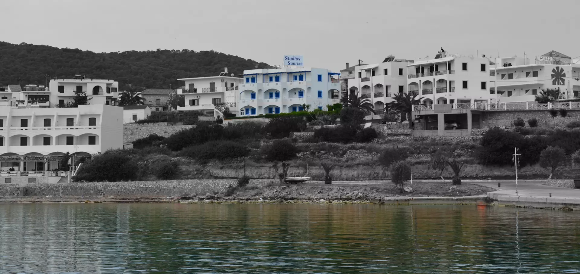 Sunrise Studios Agistri from the port